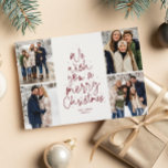 Cartes Pour Fêtes Annuelles Joyeux arbre de Noël fun photo collage marron roug<br><div class="desc">Nous vous souhaitons un Joyeux Noël ! Ce carte photo de vacances présente un message de vacances classique dans une forme d'arbre de Noël amusant en rouge sur un arrière - plan blanc cassé. Avec quatre photos à l'avant, c'est une excellente façon d'envoyer la joie de Noël à des amis...</div>