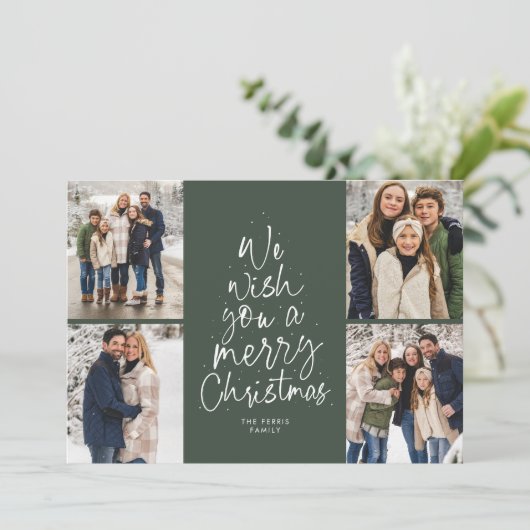 Cartes Pour Fêtes Annuelles Joyeux arbre de Noël fun quatre photo vert (Debout devant)