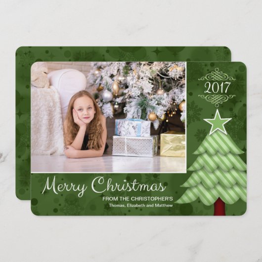 Cartes Pour Fêtes Annuelles Joyeux arbre de Noël photo/nom/date personnalisés (Devant / Derrière)