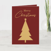 Cartes Pour Fêtes Annuelles Joyeux Arbre d'or de Noël personnalisé en rouge (Devant)