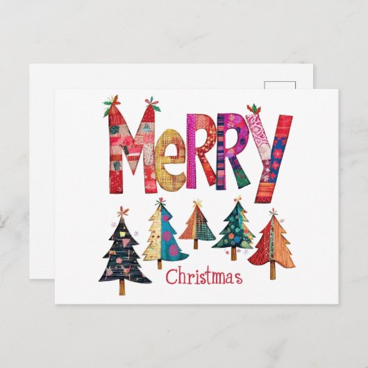 Cartes Pour Fêtes Annuelles Joyeux arbres de Noël (Devant / Derrière)
