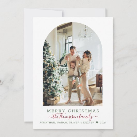 Cartes Pour Fêtes Annuelles Joyeux Arc de Noël Rouge Vert moderne Photo Holida (Devant)