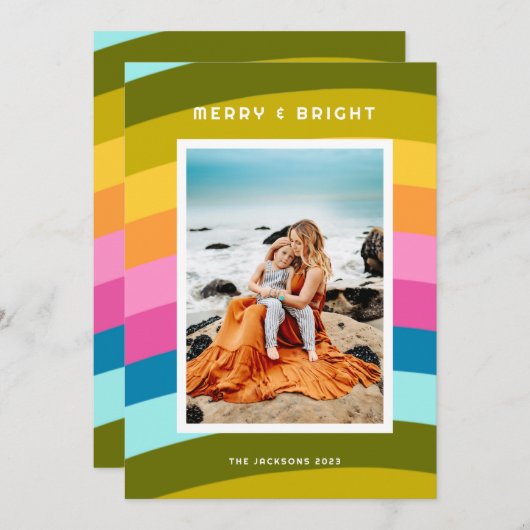 Cartes Pour Fêtes Annuelles Joyeux arc-en-ciel moderne et lumineux (Devant / Derrière)