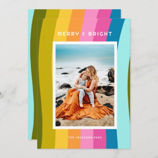 Cartes Pour Fêtes Annuelles Joyeux arc-en-ciel moderne et vertical lumineux (Devant / Derrière)