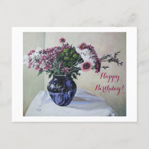 Cartes Pour Fêtes Annuelles Joyeux art d'anniversaire vintage fleurs roses Car