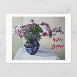 Cartes Pour Fêtes Annuelles Joyeux art d'anniversaire vintage fleurs roses Car