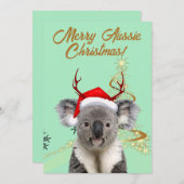 Cartes Pour Fêtes Annuelles Joyeux Aussie Noël Koala ours (Devant / Derrière)
