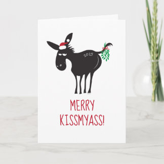 Cartes Pour Fêtes Annuelles Joyeux BaiserMonCul ! Âne avec du Gui