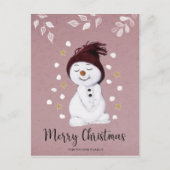 Cartes Pour Fêtes Annuelles Joyeux bonhomme de neige rose Noël (Devant)