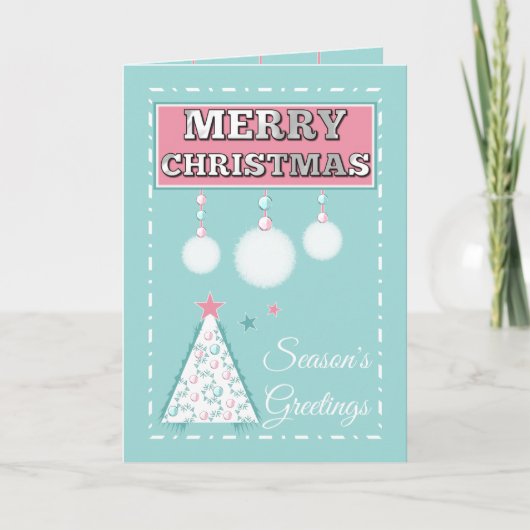 Cartes Pour Fêtes Annuelles Joyeux boule de neige de Noël ornements rose et ve (Devant)