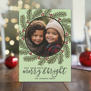 Cartes Pour Fêtes Annuelles Joyeux briller Branches de Noël modernes Vert phot