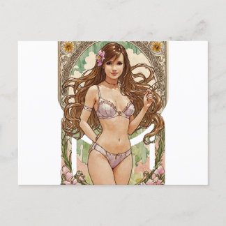 Cartes Pour Fêtes Annuelles Joyeux Brunette V2 Mucha Style Art