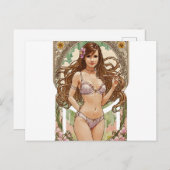 Cartes Pour Fêtes Annuelles Joyeux Brunette V2 Mucha Style Art (Devant / Derrière)
