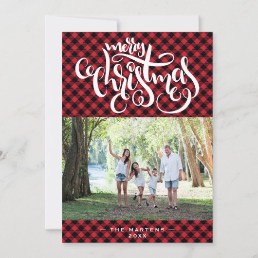Cartes Pour Fêtes Annuelles Joyeux Buffalo de Noël Plaid Photo Collage (Devant)