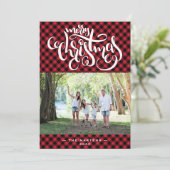 Cartes Pour Fêtes Annuelles Joyeux Buffalo de Noël Plaid Photo Collage (Debout devant)