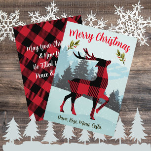 Cartes Pour Fêtes Annuelles Joyeux Buffle de Noël Plaid Rindeer Et Arbres