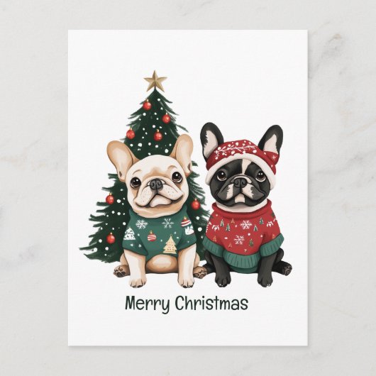 Cartes Pour Fêtes Annuelles Joyeux Buldogs français de Noël (Devant)