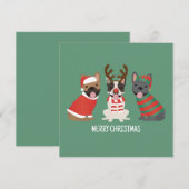 Cartes Pour Fêtes Annuelles Joyeux Buldogs français de Noël (Devant / Derrière)