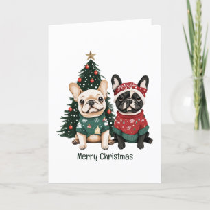 Cartes Pour Fêtes Annuelles Joyeux Buldogs français de Noël