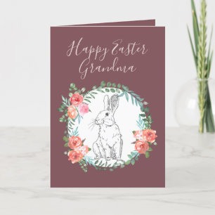 Cartes Pour Fêtes Annuelles Joyeux Bunny Bunny de Pâques Boho Floral Violet pr