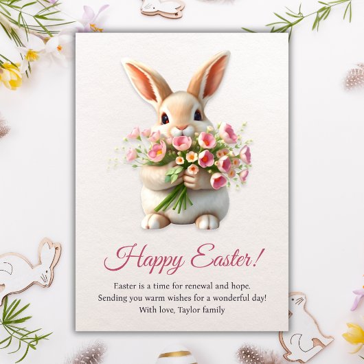 Cartes Pour Fêtes Annuelles Joyeux Bunny de Pâques mignonne Tulipe rose Fleur