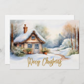 Cartes Pour Fêtes Annuelles Joyeux Cabine de Noël dans un paysage enneigé (Devant / Derrière)