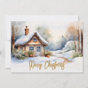 Cartes Pour Fêtes Annuelles Joyeux Cabine de Noël dans un paysage enneigé
