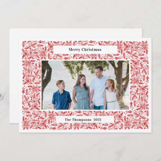 Cartes Pour Fêtes Annuelles Joyeux cadre de Noël Rouge (Devant / Derrière)