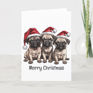 Cartes Pour Fêtes Annuelles Joyeux Carlin de Noël Chiens Père Noël