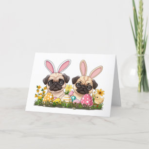 Cartes Pour Fêtes Annuelles Joyeux Carlin de Pâques Chiens Lapin Oreilles