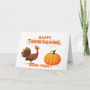 Cartes Pour Fêtes Annuelles Joyeux Cartoon de Thanksgiving Dinde et Citrouille