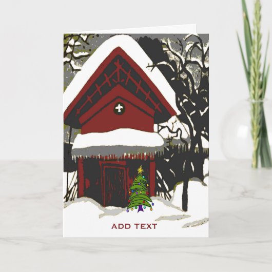 Cartes Pour Fêtes Annuelles Joyeux chalet de Noël en neige (Devant)