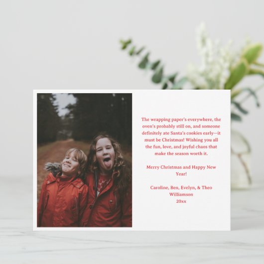 Cartes Pour Fêtes Annuelles Joyeux Chaos Drôle Famille Noël Photo Mignonne (Debout devant)