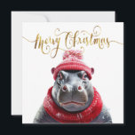 Cartes Pour Fêtes Annuelles Joyeux chapeau et foulard de Noël Hippo<br><div class="desc">Joyeux Hippo de Noël dans un chapeau de Père Noël et écharpe</div>