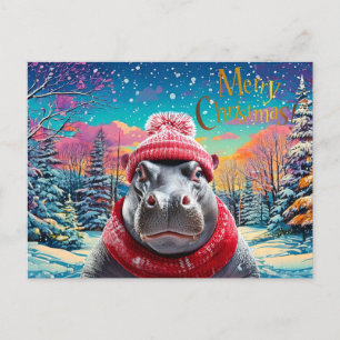 Cartes Pour Fêtes Annuelles Joyeux chapeau et foulard de Noël Hippo