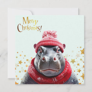Cartes Pour Fêtes Annuelles Joyeux chapeau et foulard de Noël Hippo