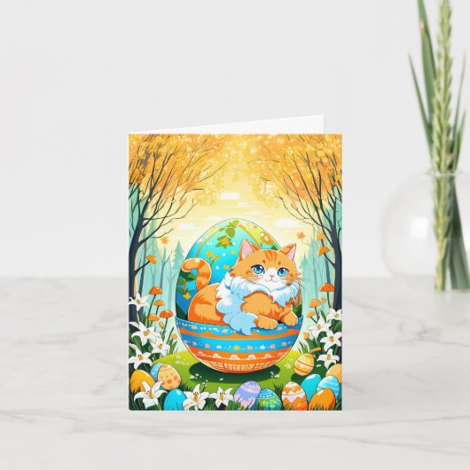 Cartes Pour Fêtes Annuelles Joyeux chat Anime de Pâques (Devant)