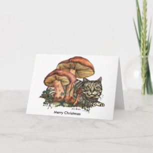 Cartes Pour Fêtes Annuelles Joyeux chat de champignons de Noël