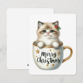 Cartes Pour Fêtes Annuelles Joyeux chat de Noël dans une tasse - Noël (Devant / Derrière)