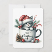 Cartes Pour Fêtes Annuelles Joyeux chat de Noël dans une tasse - Noël (Devant)
