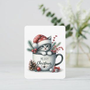 Cartes Pour Fêtes Annuelles Joyeux chat de Noël dans une tasse - Noël