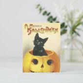 Cartes Pour Fêtes Annuelles Joyeux chat démodé de Halloween (Debout devant)