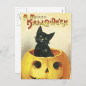 Cartes Pour Fêtes Annuelles Joyeux chat démodé de Halloween (Devant / Derrière)