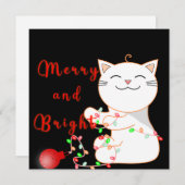 Cartes Pour Fêtes Annuelles Joyeux Chat Jouer Avec Lumière LED | Noël mignon (Devant / Derrière)