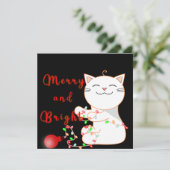 Cartes Pour Fêtes Annuelles Joyeux Chat Jouer Avec Lumière LED | Noël mignon (Debout devant)