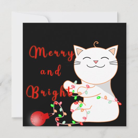 Cartes Pour Fêtes Annuelles Joyeux Chat Jouer Avec Lumière LED | Noël mignon (Devant)