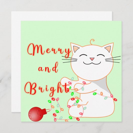 Cartes Pour Fêtes Annuelles Joyeux Chat Jouer Avec Lumière LED | Noël mignon (Devant / Derrière)