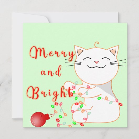 Cartes Pour Fêtes Annuelles Joyeux Chat Jouer Avec Lumière LED | Noël mignon (Devant)