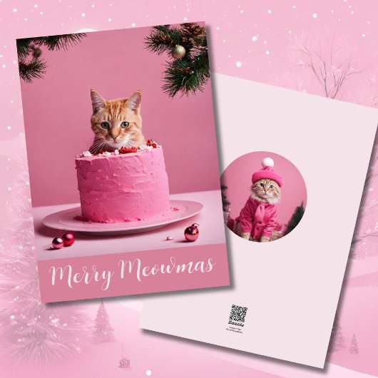 Cartes Pour Fêtes Annuelles Joyeux chat rose Noël dans le gâteau mignon chaton