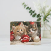Cartes Pour Fêtes Annuelles Joyeux chatons de Noël et ornements (Debout devant)